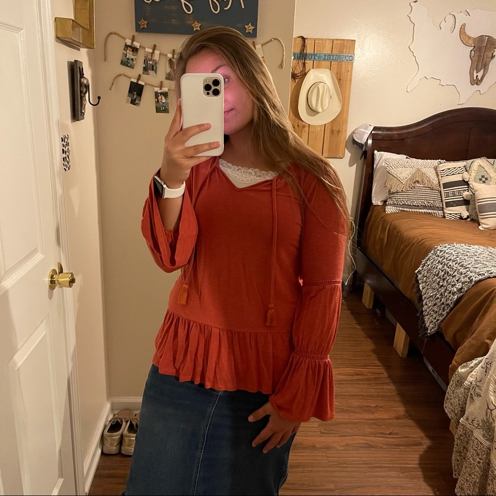 burnt orange shirt